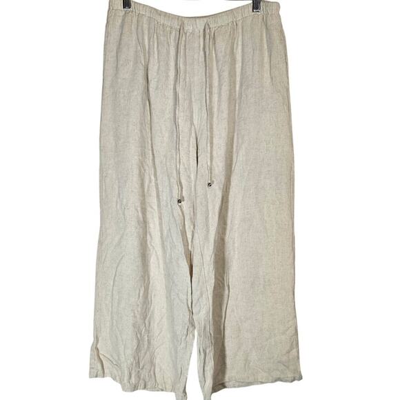 NWOT Linen Rayon Wide Leg Pants Pocket Wedding Bohemian Hippie Minimalist XL - Picture 1 of 9